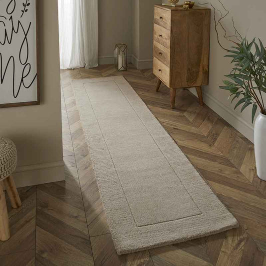 Esme Mayfair Carved Wool Runner Rugs in Cream