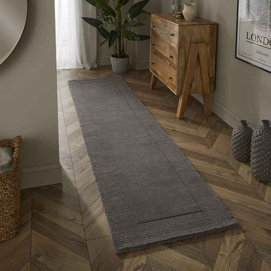 Esme Mayfair Carved Wool Runner Rugs in Grey
