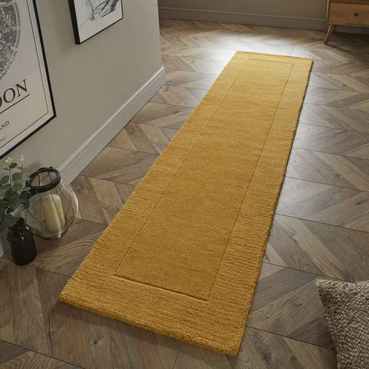 Esme Mayfair Carved Wool Runner Rugs in Ochre Yellow