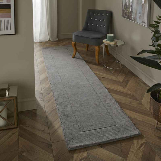 Esme Mayfair Carved Wool Runner Rugs in Silver Grey