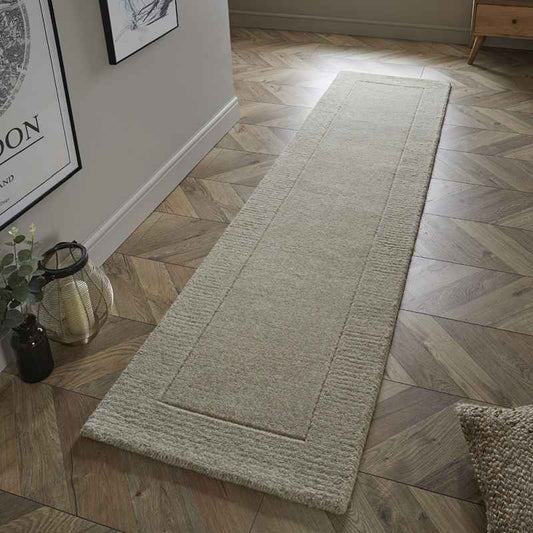 Esme Mayfair Carved Wool Runner Rugs in Stone Beige