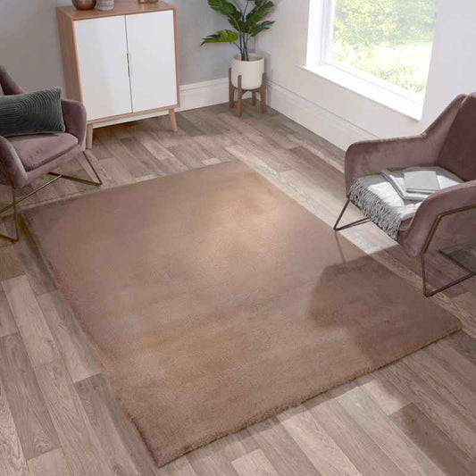 Luxe Faux Fur Modern Plain Rug in Beige