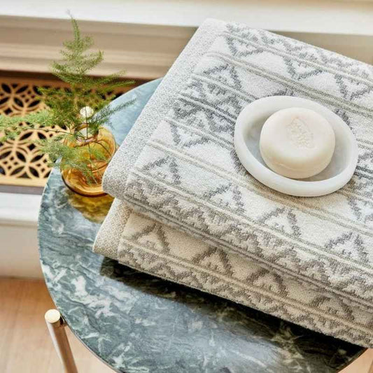 Navah Geometric Cotton Towel in Sage Green