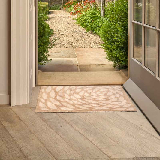 Neutral Leaf Washable Doormat in Beige
