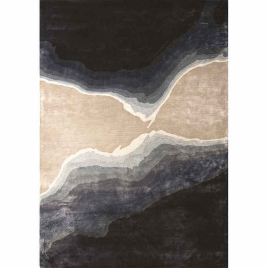 Onda Waves Wool Rug By William Yeoward in Indigo Blue