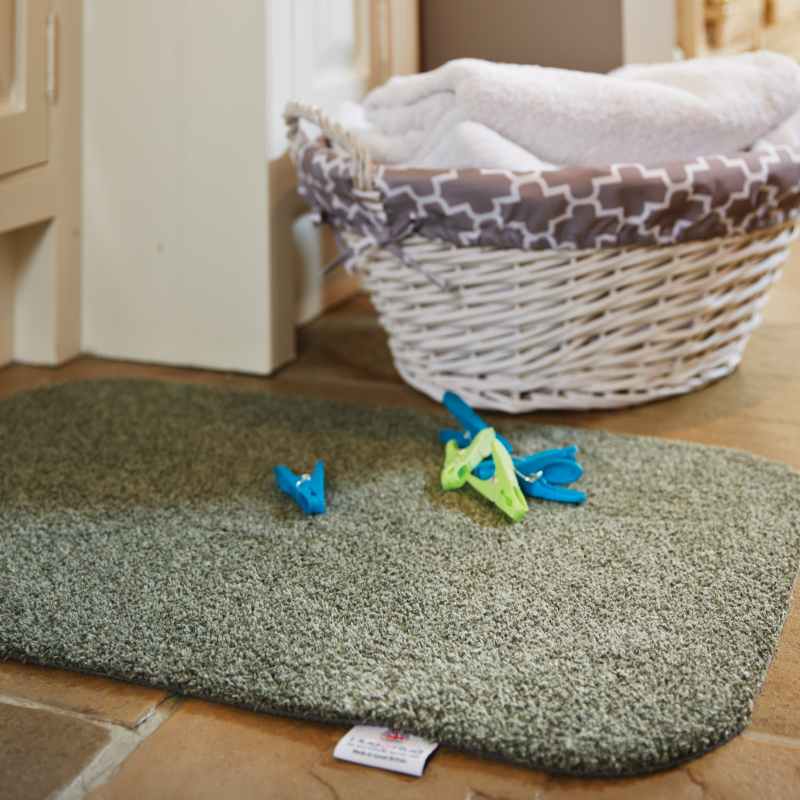 Plain Fleck Washable Hug Rug Doormat in Sage Green