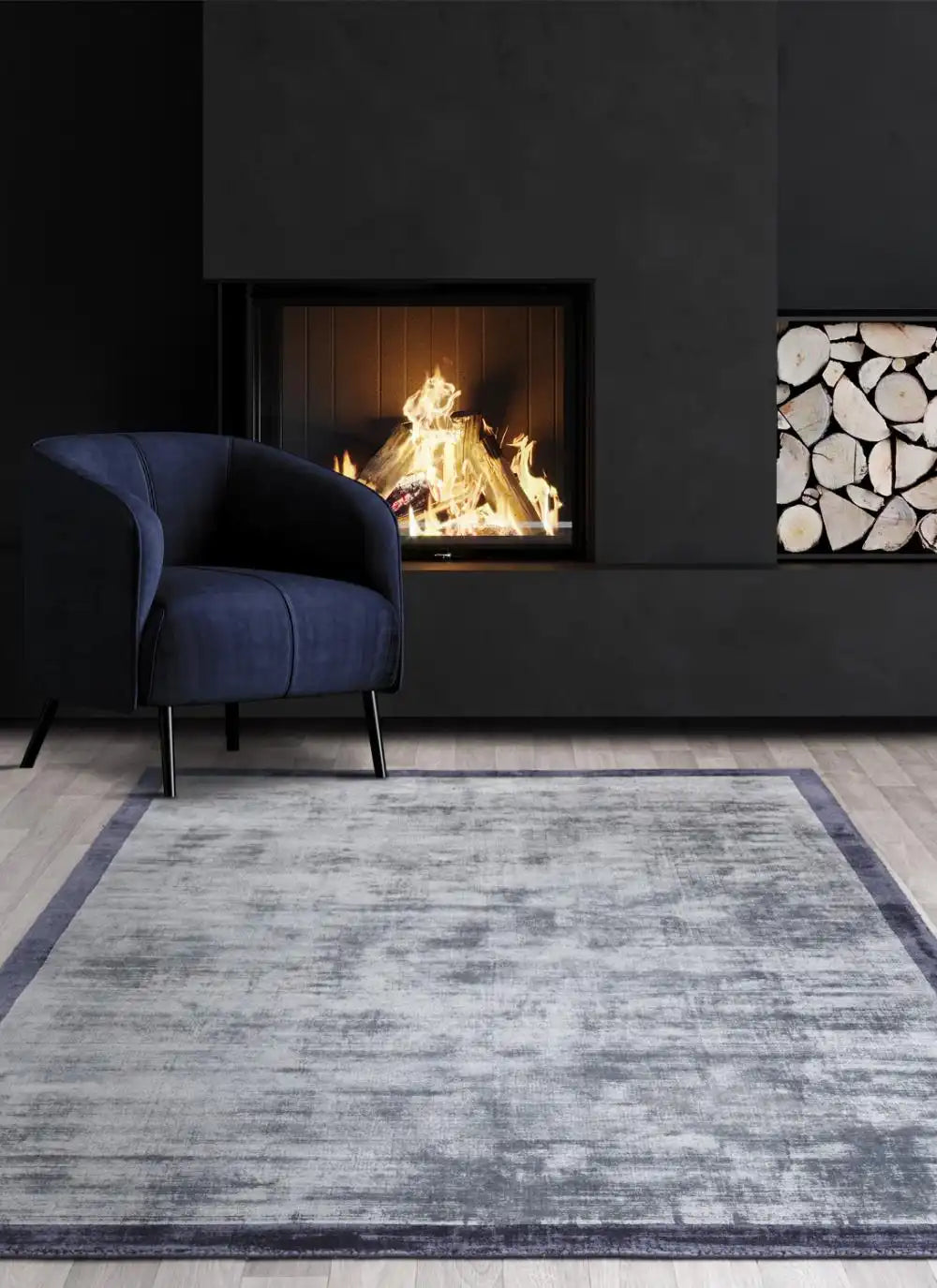 Asiatic blade border airforce navy 06 Blue, Navy Living Room  Rug.