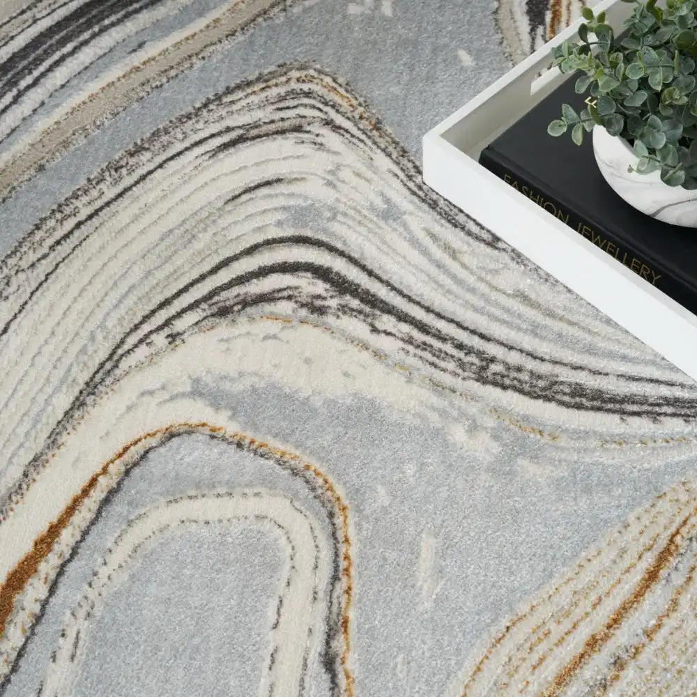 Glitz Nourison GLZ21 Grey Gold Rug RS