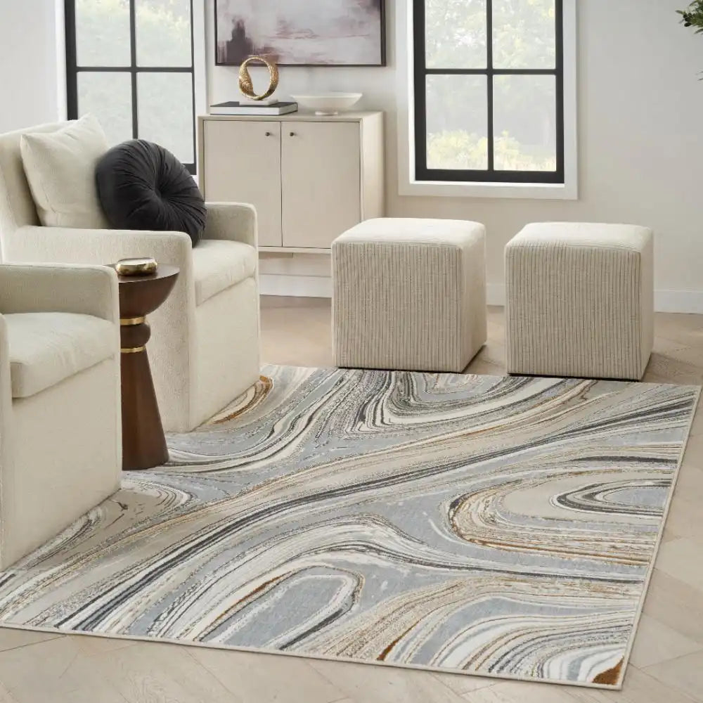 Glitz Nourison GLZ21 Grey Gold Rug RS
