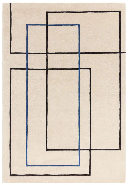 Asiatic reef rf19 outline blue Multicoloured, Cream Living Room Wool Rug.