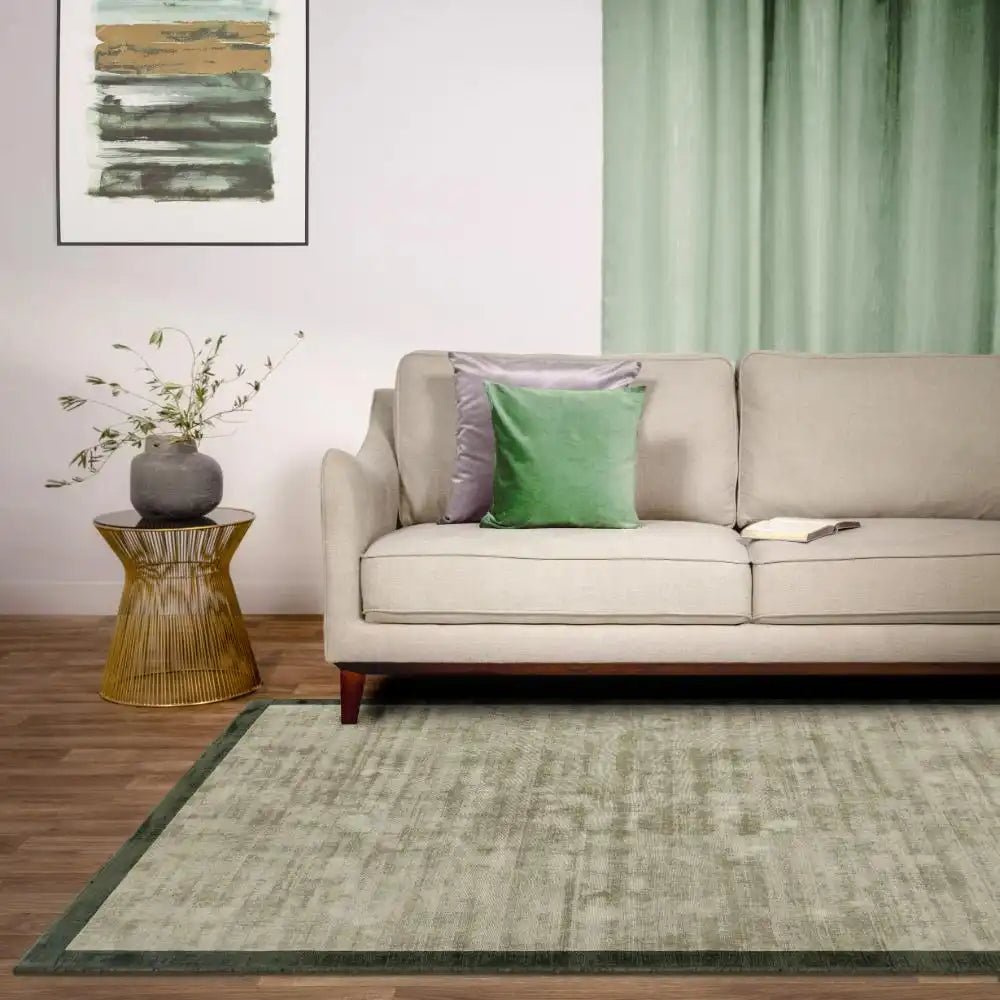 Asiatic blade border sage olive 05 Green Living Room  Rug.