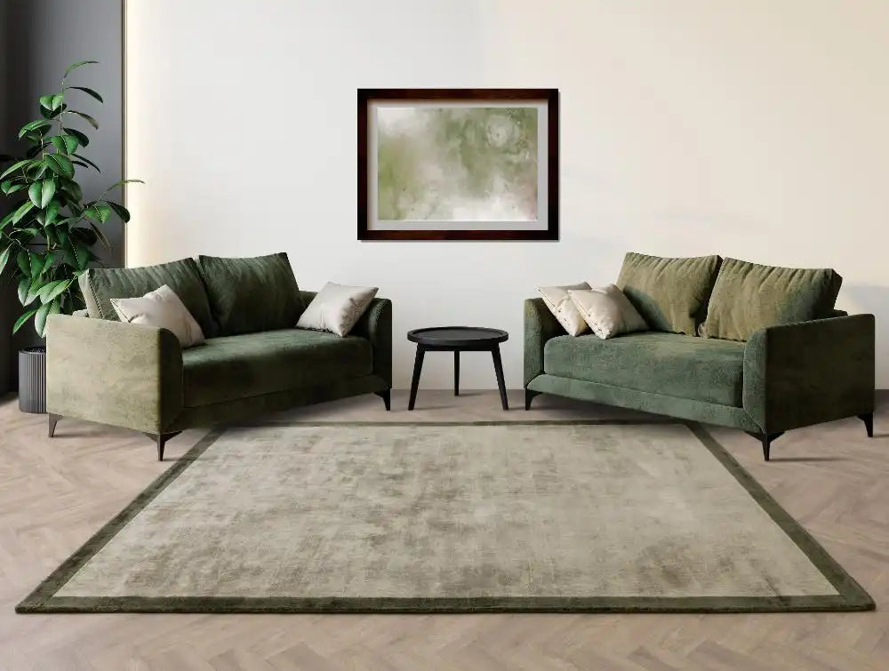 Asiatic blade border sage olive 05 Green Living Room  Rug.