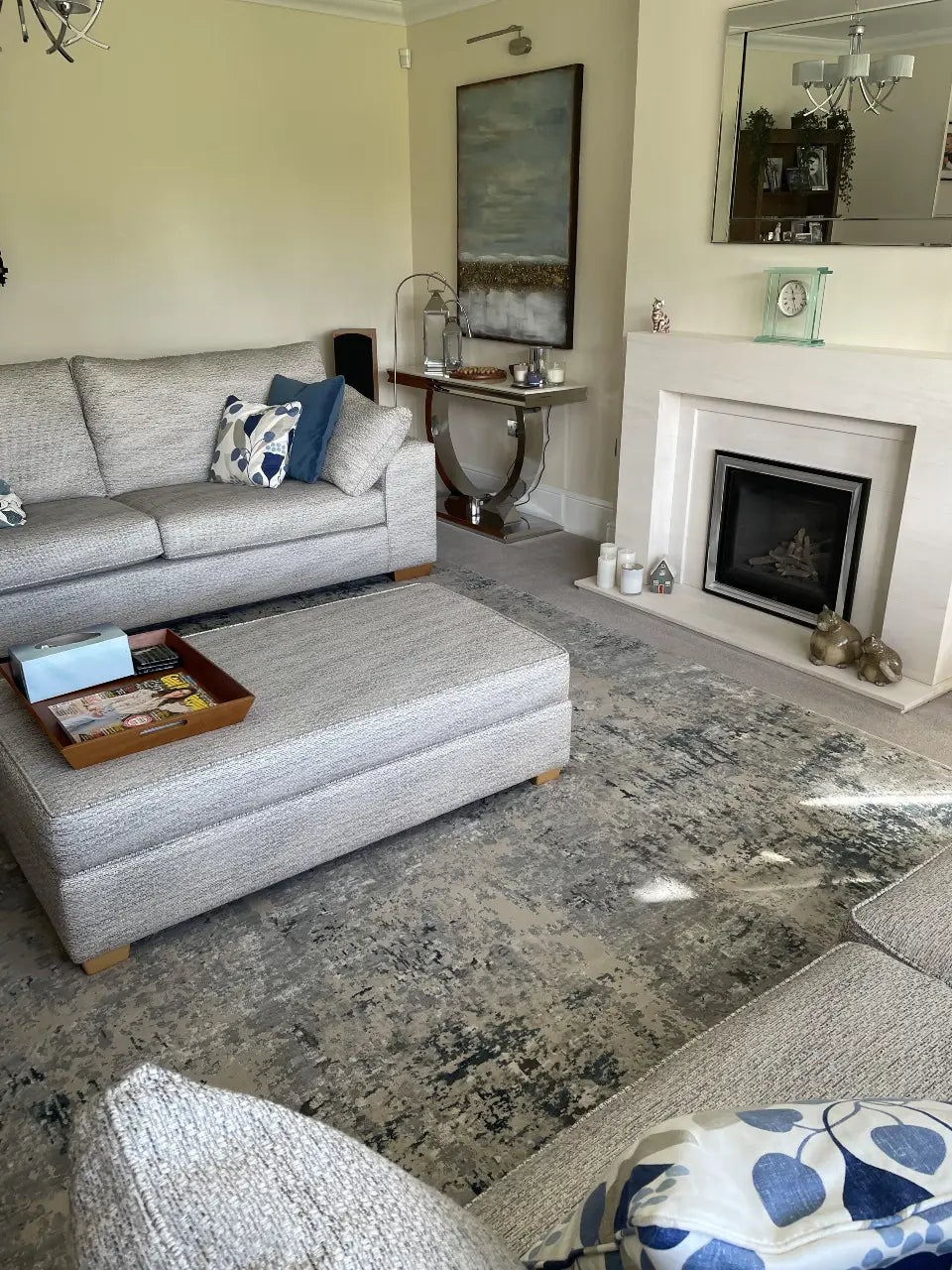 Rustic Textures RUS07 Ivory Grey Blue Rug RS