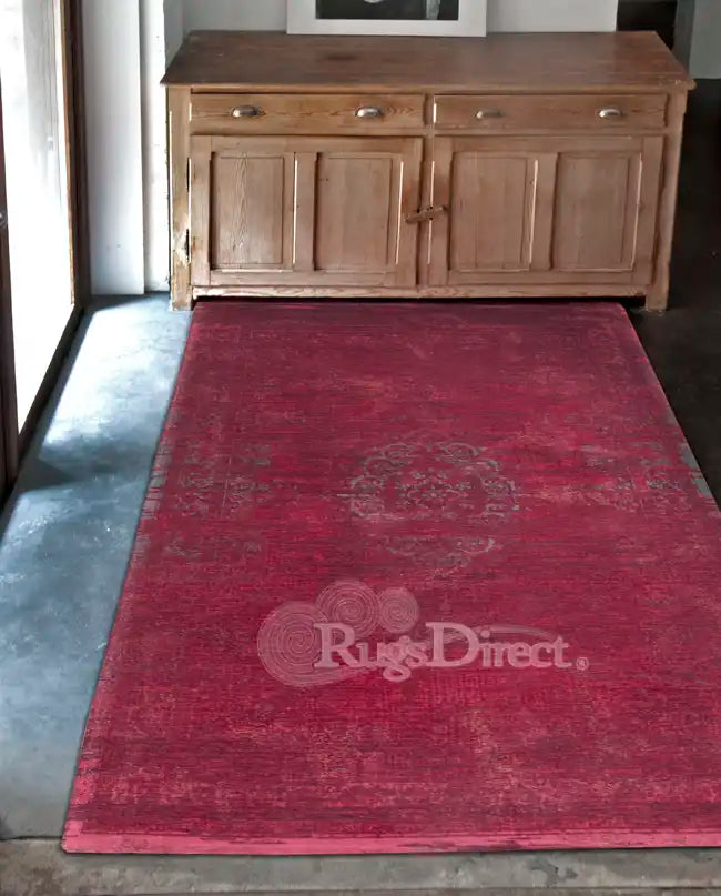 Louis de Poortere fading world scarlet Pink Living Room Flat Weave Rug.