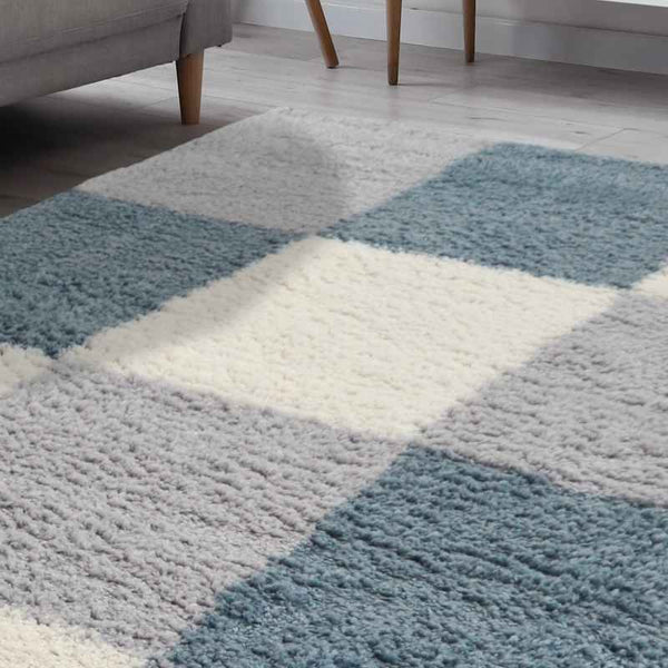 Snug Blocks Shaggy Geometric Rugs in Duck Egg Blue – The Rug Seller