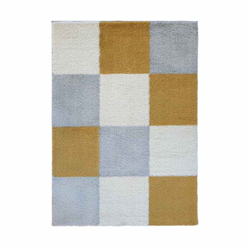 Snug Blocks Shaggy Geometric Rugs in Ochre Yellow