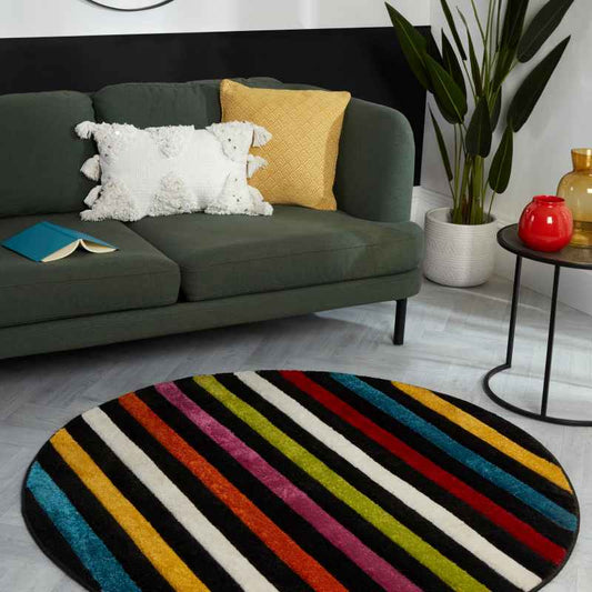 Spectra Stilo Carved Striped Modern Circle Rugs in Multi