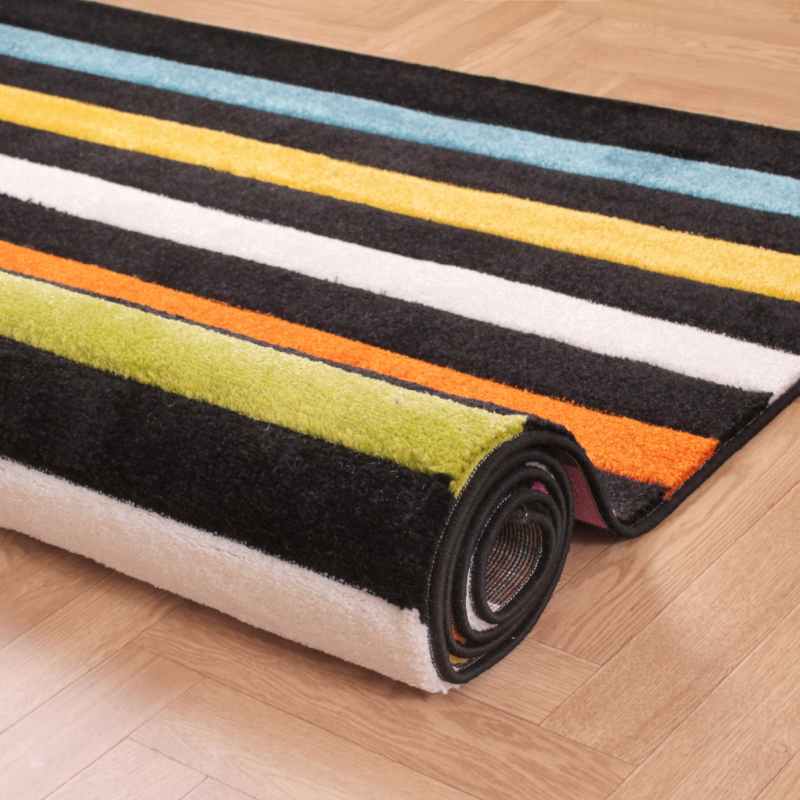 Spectra Stilo Carved Striped Modern Runner Rugs in Multi