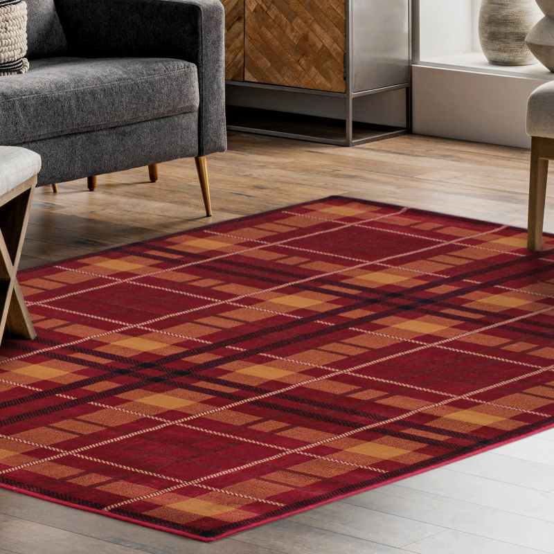 Tartan Check Modern Rugs in Red – The Rug Seller