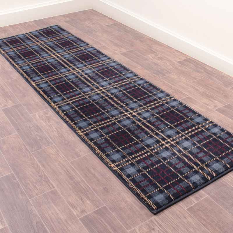 Check Wool Runner Rugs Tartan Check Modern Runner Rugs in Blue – The Rug Seller