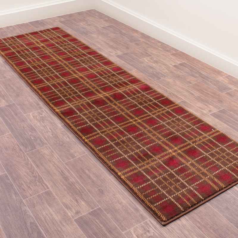 Tartan Check Modern Runner Rugs in Brown