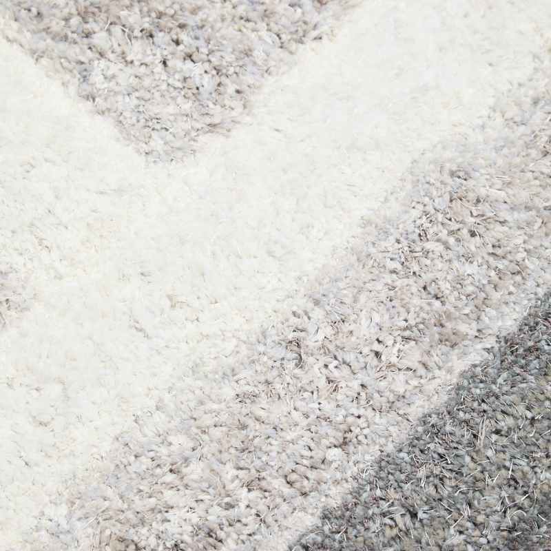 Trellis 3D Shaggy Geometric Modern Rugs in Grey Cream