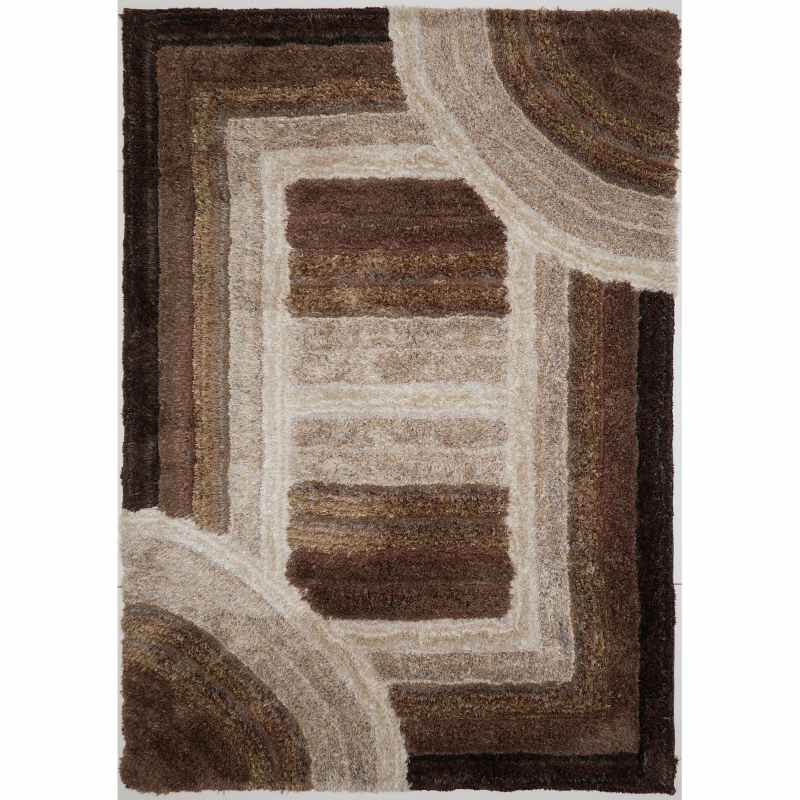 Trellis 3D Shaggy Geometric Modern Rugs in Latte Brown
