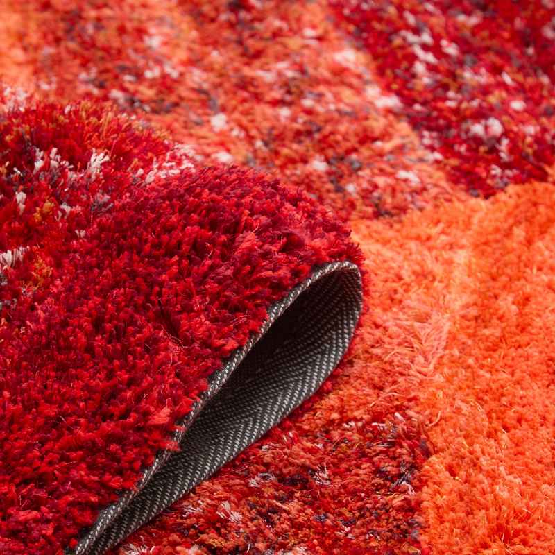 Trellis 3D Shaggy Geometric Modern Rugs in Red Orange