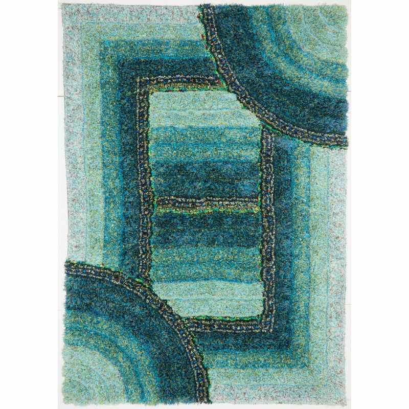 Trellis 3D Shaggy Geometric Modern Rugs in Teal Blue