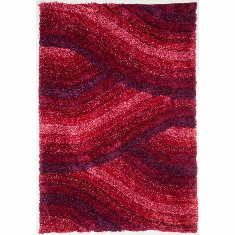 Wave 3D Shaggy Abstract Modern Rugs in Fuchsia Pink