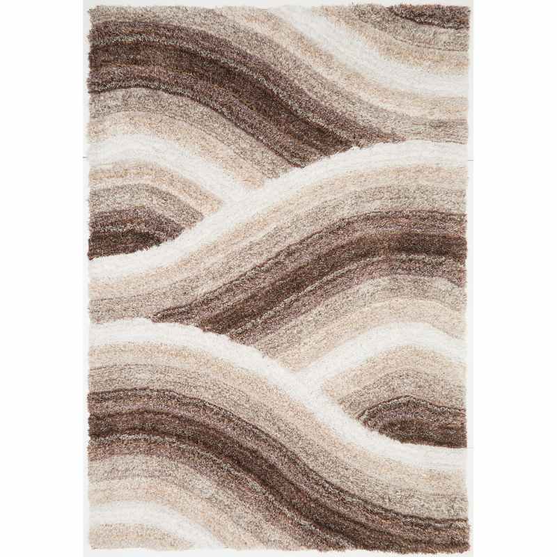 Wave 3D Shaggy Abstract Modern Rugs in Latte Brown